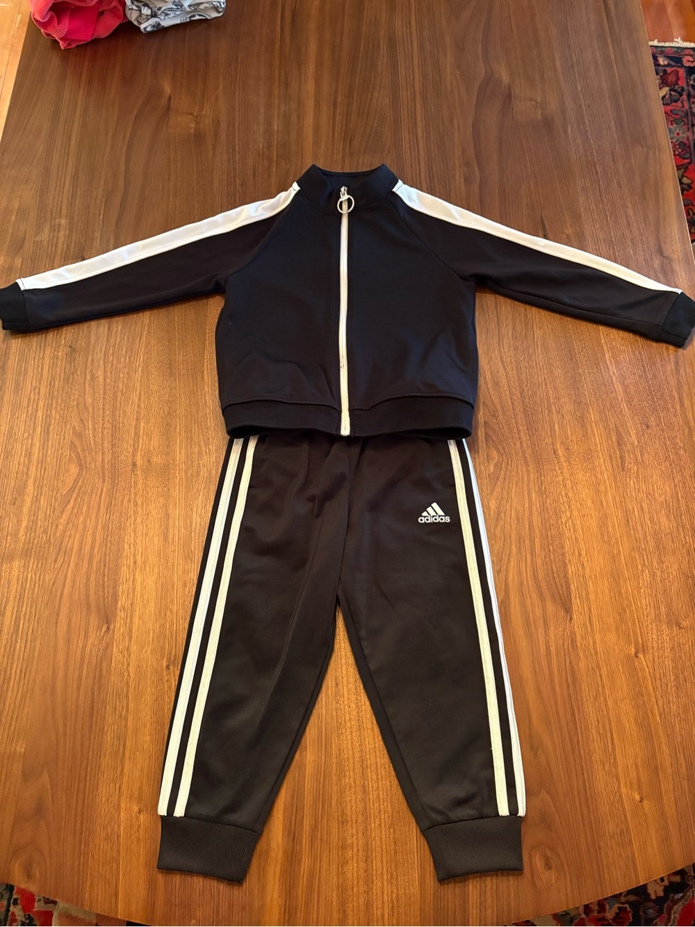 Adidas Black Track Jacket & Pants Set with White Stripes (Toddler Size 4)